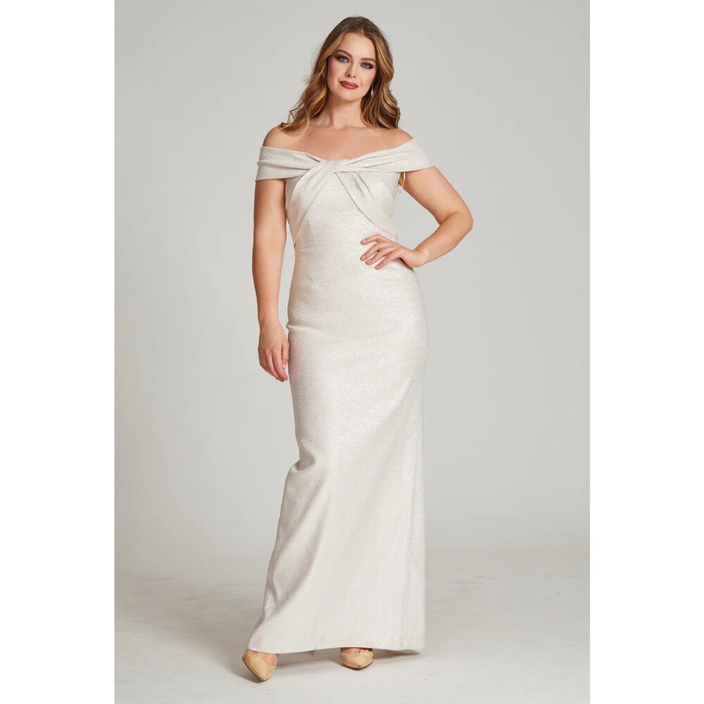 Rickie Freeman For Teri Jon Twist-Front Stretch Metallic Gown Size 12 Nwot